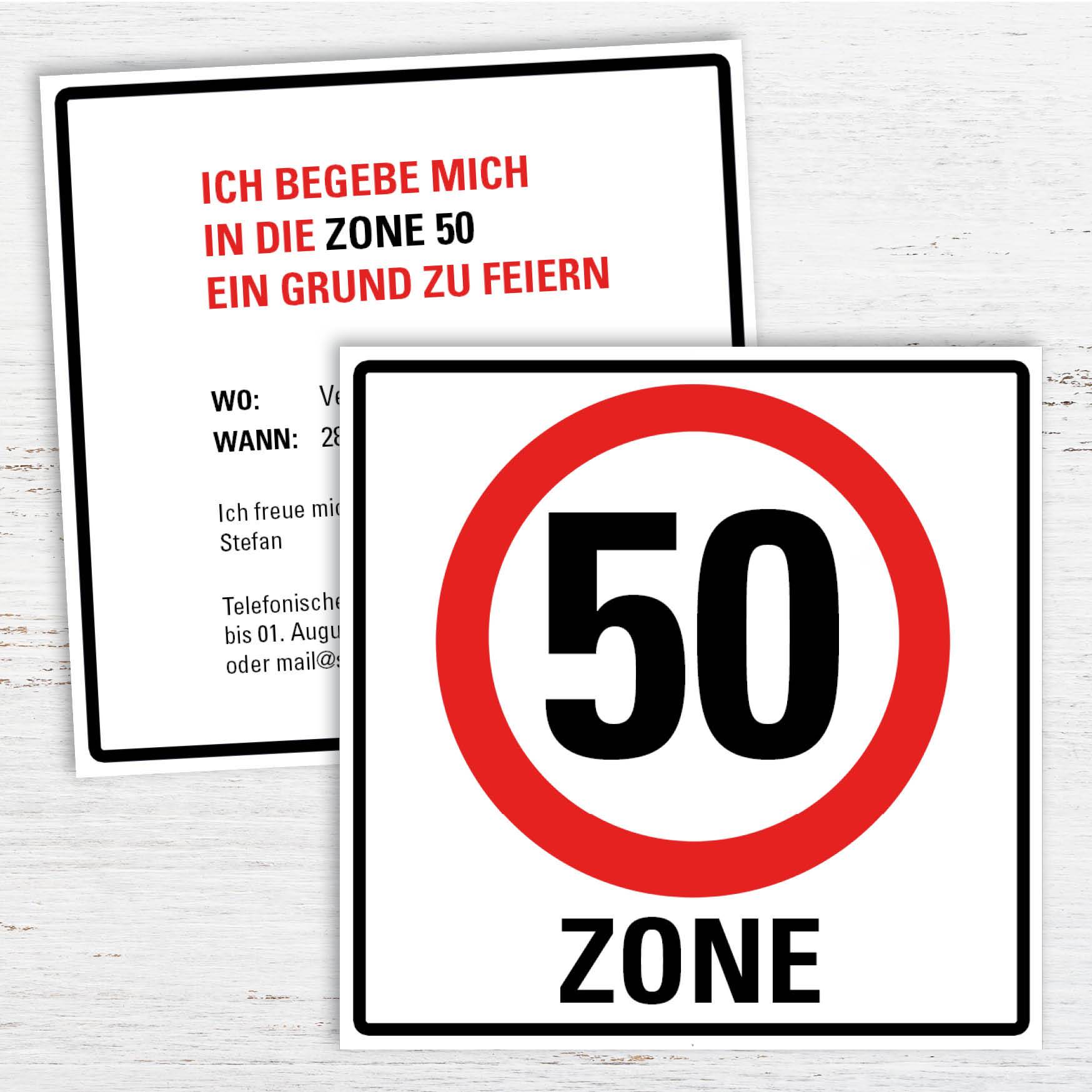 Einladung zum 50. Geburtstag: Verkehrsschild 50 Zone Individuelle Einladung